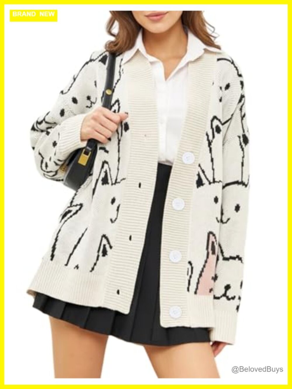 Women's Oversized Cable Knit Cat Cardigan V-Neck Open Front Button Sweater